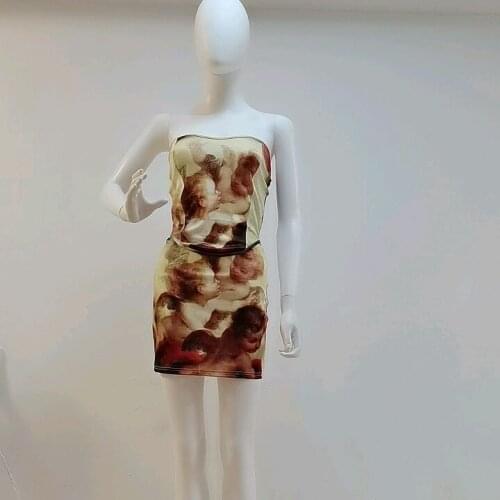 Drop Shipping Painting Print 2 Piece Skirts Set Off Shoulder Womens Skirts Summer Dresses Two Piece Set Woman Clothing