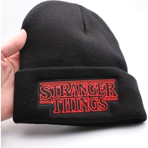Hot New Movie Stranger Things Knitted Hat Embroidery Fashion Black Keep Warm Wool Cap Autumn Winter Gift