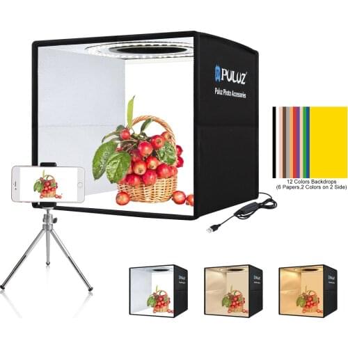 PULUZ 25cm Folding Portable 3 Modes Dual Color Temperature Ring Light Photo Lighting Studio Shooting Tent Box with 12 Colors