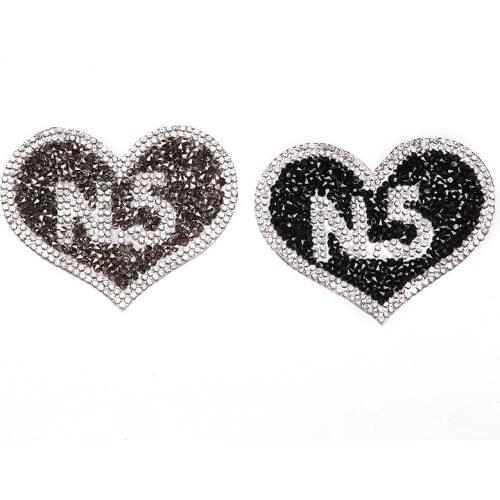 Rhinestone Diamand Iron on Patches for Clothes Applique Diy Patch Heart Applique Heart Patch Letter Patch Parches Para La Ropa