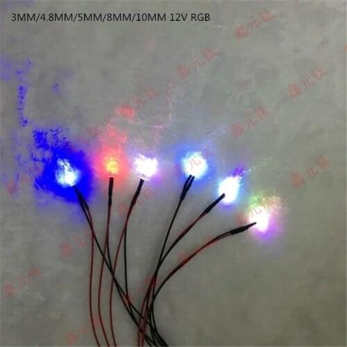3MM 4.8MM 5MM 8MM 10MM 12V RGB led lighting beads Flashing lights 20CM quick flashing/Slow flash 50pcs/lot