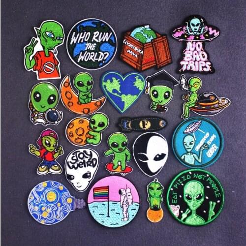 Alien UFO Embroidered Patches For Clothes Accessories Applique Heat-Adhesive Embroidery Patch Sewing Patches For Jacket Iron on