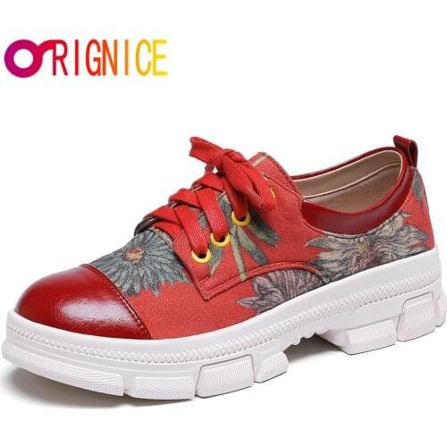 Orignice 2021 Fashion Brand Design Women Platform Pumps Mixed Color Cross Tied Thick Bottom British Style Casual Single Shoes