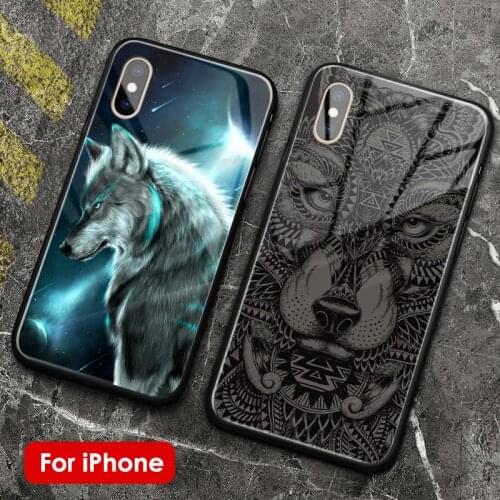 Wolf Black Totem Animal Pattern luxury glass Soft Silicone Phone Case Cover shell For iPhone SE 6 6s 7 8 Plus X XR XS 11 PRO MAX