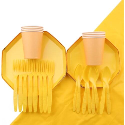 Octagonal Yellow Tableware Set Birthday Party Yellow Theme Decoration Supplies Disposable Cup Plate Napkin Tablecloth Party Supp