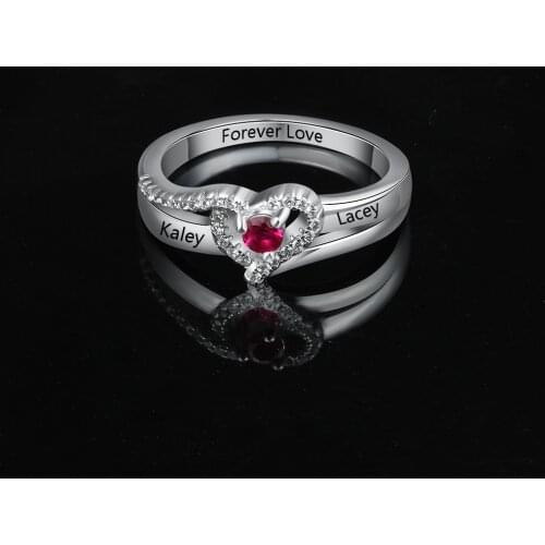 Personalized Name Rings for Women Custom Cubic Zirconia Wedding Rings with Birthstone Jewelry Anniversary Gift for Her