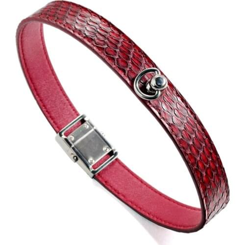 Red Snake Genuine Leather Button Buckle Choker Necklaces Neck Collar 41CM