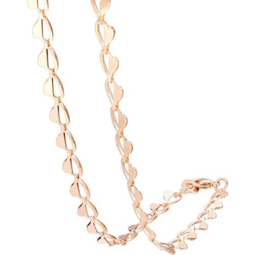 6mm Women 585 Rose Gold Color Smooth Heart Necklace Link Chain