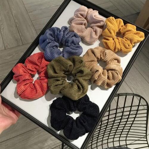 1PC 6 Colors Women Corduroy Big Hair Scrunchies Solid Soft Hair Accessories Striped Rubber Bands Ponytail Hair Rope High Quality