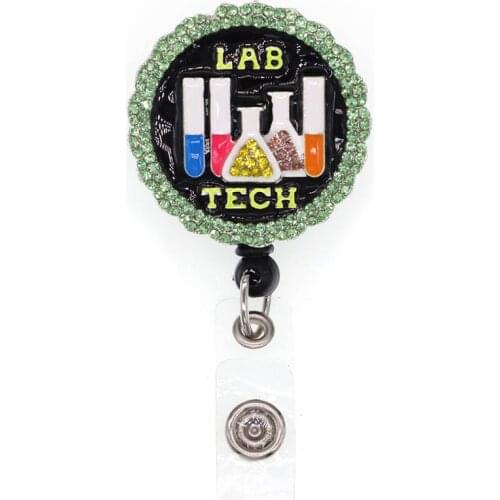 10/20/50 pcs/lot Rhinestone Science Chemist LAB Microscope Chemistry Retractable ID Badge Reel