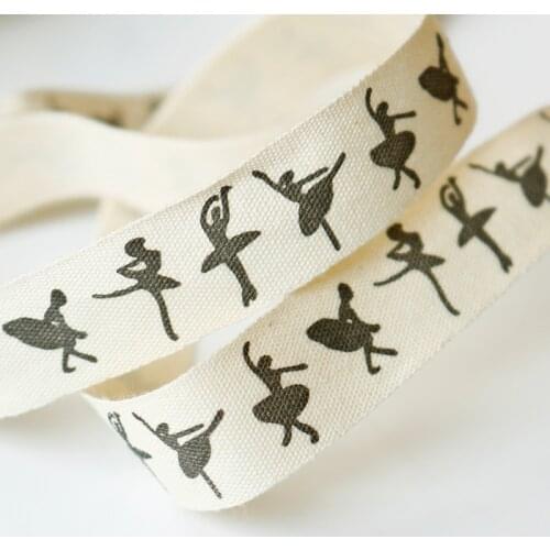 100Meters Cotton Ribbon DIY Cloth Sewing Tape Fabric Gift Wrapping Wedding Decoration Ballerina Girl Pattern Ribbon