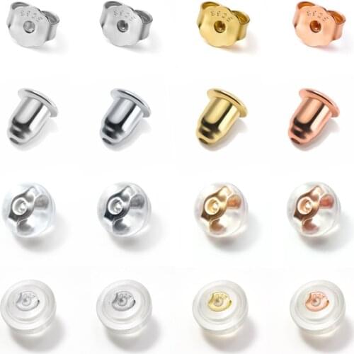 2 Pieces High Quality Real 925 Sterling Silver Rubber Earring Back Plug Earring Settings Base Ear Studs Back Earring Accessories