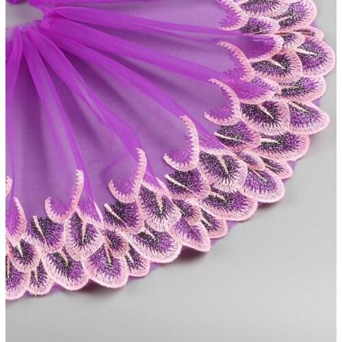 20Yards Pink Red Purple Blue Lace Trim Peacock Tail Embroidery Lace Applique Guipure Lace Fabric For Sewing Decorative Braids