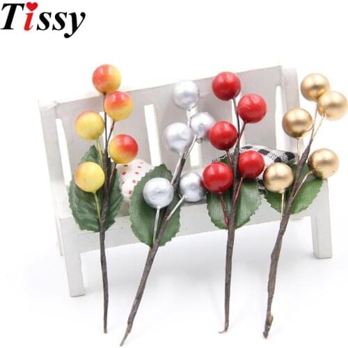 5PCS/Lot 11.5cm Red/Gold/Silver Christmas Plastic Artificial Berry For Wedding Christmas Party Decor DIY Handmade Gifts Supplies