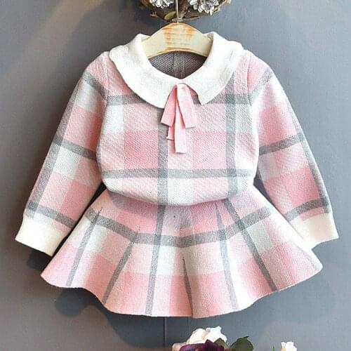 Amya Baby Halloween Kids Outfits Plaid Knitted Sweater + Skirt 2pcs Autumn Winter Toddler Clothes Fashion School Girls Outfits