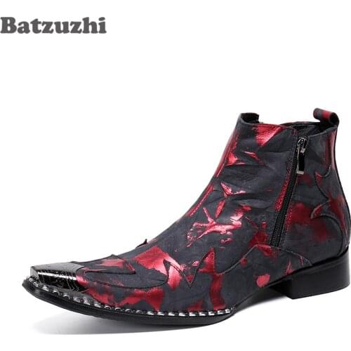 Batzuzhi Leather Ankle Boots Men Rock Fashion Men Boots Pointed Toe Zip Rock Party & Wedding Boots for Men chaussure homme, 46
