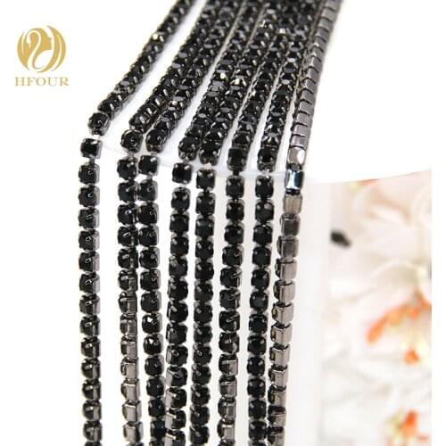 Free shipping 5yard/pack High quality Metal black base Black glass Rhinestones Cup Chain DIY Wedding decoration Accessories