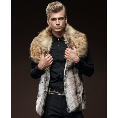 Free Shipping New fashion male Mens fur winter self-cultivation vest imitation rabbit fur hair large hair collar thickening