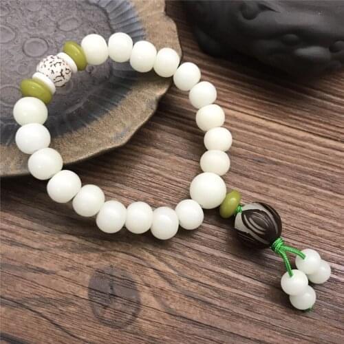 Beaded Bracelet Lucky White Jade Bodhi Jewelry Buddhist Buddha Meditation Bead Mala Lotus Yoga Bracelet