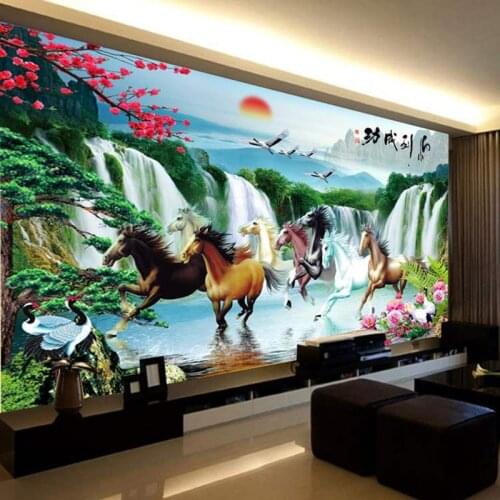 DMC Eight Horses 11CT Printed Cross Stitch Kit Embroidered Needlework Sets Green Hills Green Waters Landscape Painting Decor