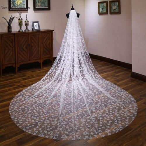 Sparkly Bridal Veil with Comb One Layer 4m Ivory Cathedral/outdoor Long Wedding Veil Velos De Noiva Wedding Accessories