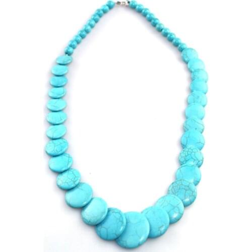 FYJS Unique Handmade Weave Layer Stackable Round Pendant Blue Turquoises Stone Necklace Trendy Jewelry