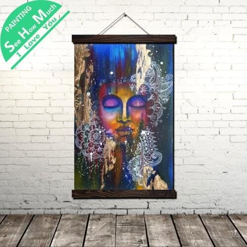 HD Buddha Head Oil Scroll Painting Canvas Vintage Poster and Print Wall Art Pictures Living Room Bedroom Farmhouse Decoration