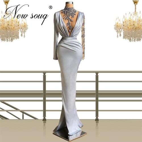 Customized 2021 Beading Evening Dress With Dubai Wedding Party Dresses Muslim Long Sleeve Prom Dress Pageant Gown Robe De Soiree