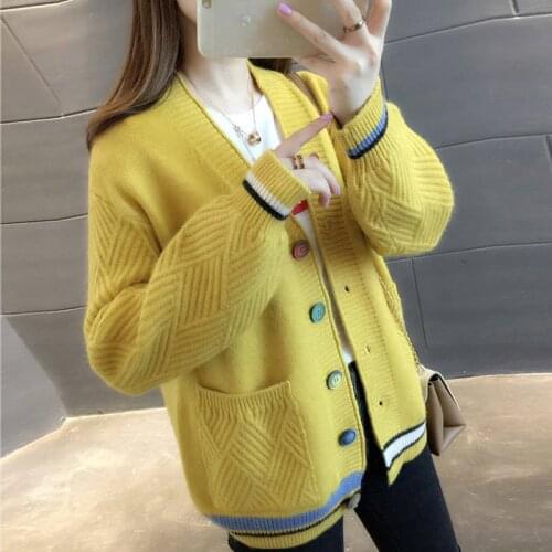 2020 Autumn Winter Clothes Cardigan Women Sweater Jacket Korean V-neck Long Sleeve Pocket Knitted Cardigans Sweater Women H271