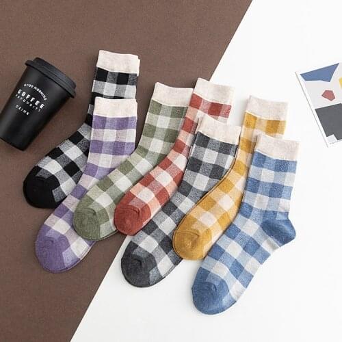 Classic Womens Cotton Socks Plaid Hot Sale Womens Socks Womens Plaid Socks Female Girls Socks Middle Tube Socks Woman Socks