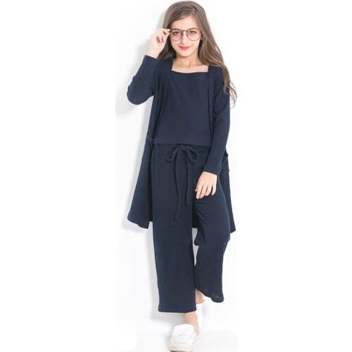 3 Piece Set Girls 8 10 12 years Long Sleeve Home Wear Knitted Sweater Cardigan+ Camisole+ Pants Teenage Girls Casual Clothes