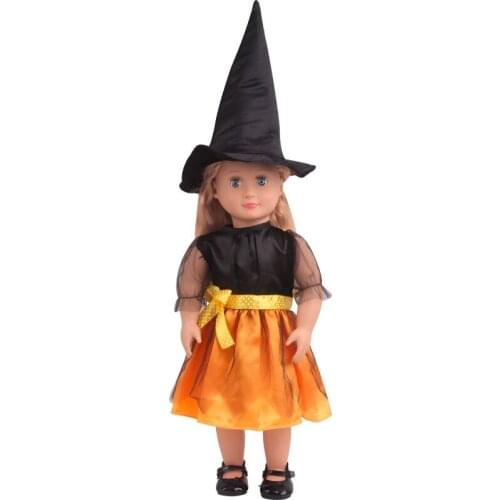 Summer New Pattern Halloween Mesh Dress + Hat Fit 18 Inch American&43cm Baby New Born Doll Clothes Accessories Girls' Toys