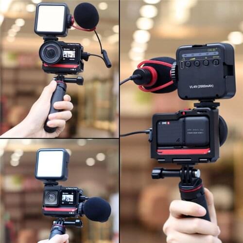 Metal Protective Camera Cage with Double Cold Shoes LED Light Microphone Extension Case for Insta360 ONE R Camera Accessories