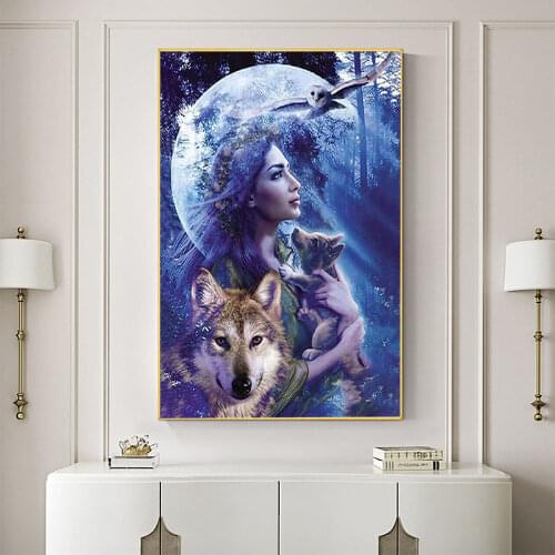 Moon And Wolf Pre-Printed 11CT Cross-Stitch Kit Embroidery DMC Threads Handicraft Handmade Painting Craft Floss Mulina