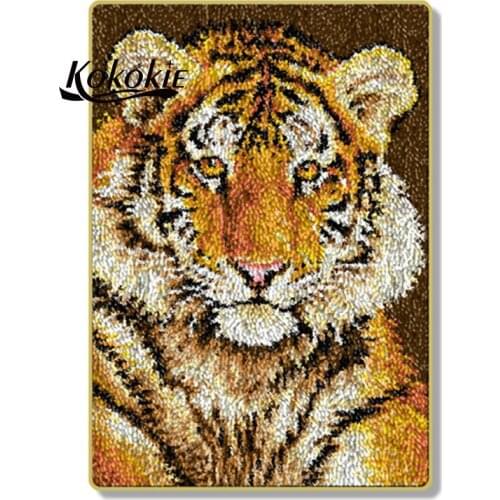 Latch hook kits for adults floor large printed canvas yarn carpet diy latch hook rug kits carpet embroidery carpet diy rug tiger