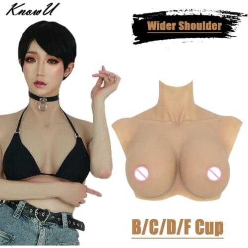 KnowU Shemale Fake Boobs Wider Shoulder B C D F Cup Silicone Gel Filled Crossdress Transgender Big Tits