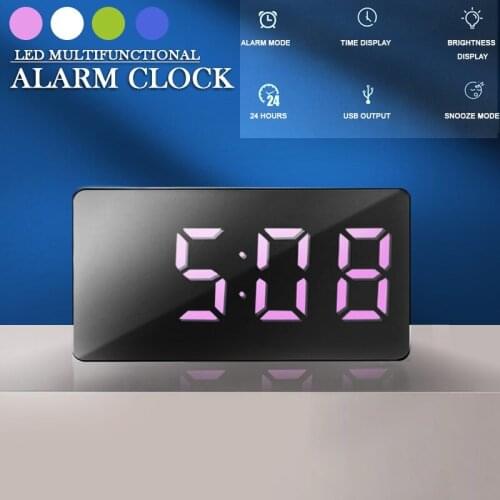 7*4CM Mini Desk Alarm Clock Digital Mirror LED Big Display Bedroom Snooze Timer Home Electronic Table Clock USB Constant Light
