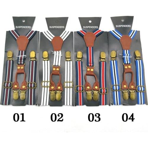 New Novelty Striped 4 Good Clips Suspenders Children Kids Boy Girl Cute 2.0cm Suspender Elastic Y-PU Suspenders Slim Pant Braces