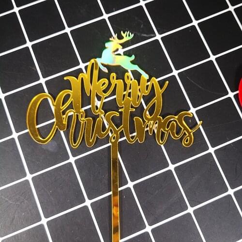 New Arrival Acrylic Double Deer Merry Christmas Cake Topper New Year Cake Decoration cake Topper For Xmas Party Cake Decorations