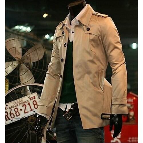 Khaki teenage new arrival popular slim trench coat men fashion mens medium-long trench coat classic outerwear plus size S - 9XL