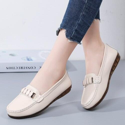 Autumn Flats Women Shoes Loafers Genuine Leather Women Flats Slip On Womens Loafers Female Moccasins Shoes Plus Size 35-40