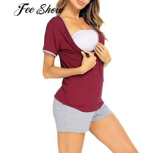 2PCS Maternity Pajama Suit Nightgown V Neck Breastfeeding Childbirth Nursing Pregnant Women Nightwear Pregnancy Sleepwear Sets