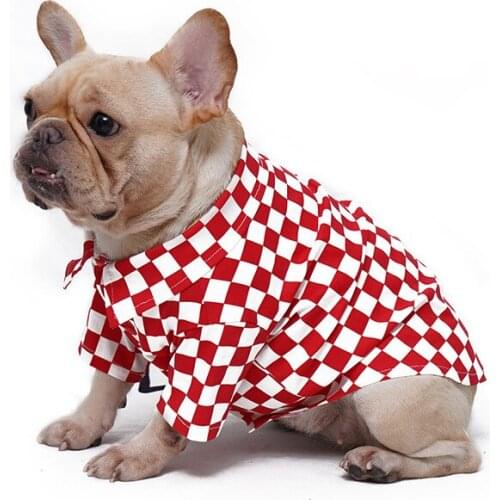 Pet Dog Clothes Shirt Red White Plaid Dog Hoodie Pets Clothing for Dogs Cat Puppy Cute Small Large Dog French Bulldog Handmade
