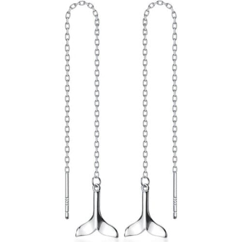 Authentic Real 100% 925 Sterling Silver fine Jewelry mermaid tail dangle Earrings gtle2876