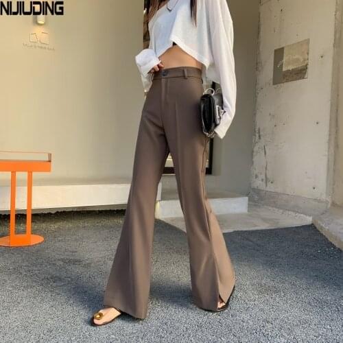 Chic High Waist Slim Female Suit Pants Casual Pockets Split OL Wide Leg Pants Women Long Trousers 2021 Summer Femme Pantalon New