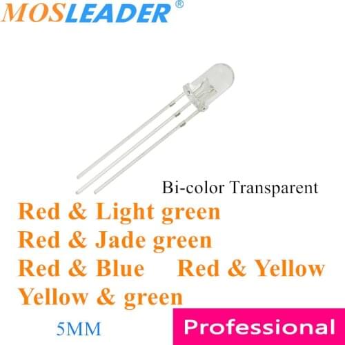 Mosleader 1000pcs LED 5mm Diffused Round Red & Green Red & Blue RG RB Bi-color Two Color F5 Common Anode Cathode 3 Pins
