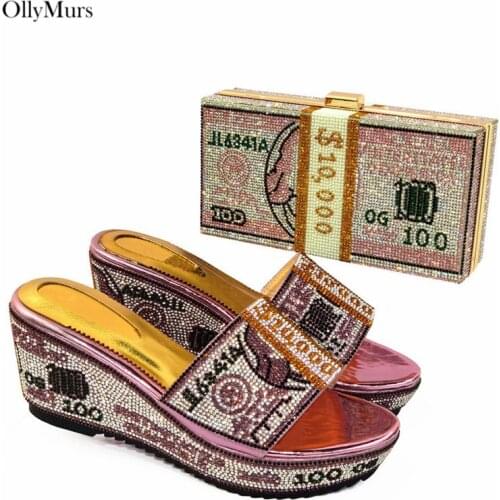 Italian Style Rhinestone Wonderful Woman Shoes With Matching Bag Set High Quality Fashion Style Pumps Party Shoes And Bag Set
