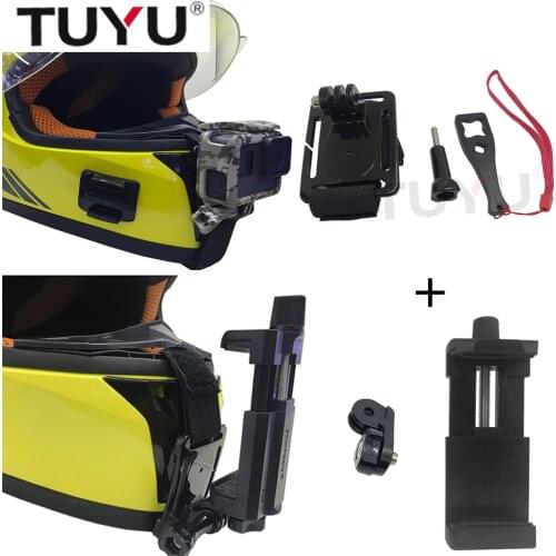 TUYU Motorcycle Full Face Helmet Chin Mount for GoPro Hero 6 5 SJCAM sj4000 Yi EKEN H9 Helmet Bracket Bicycle Adjustable Buckle