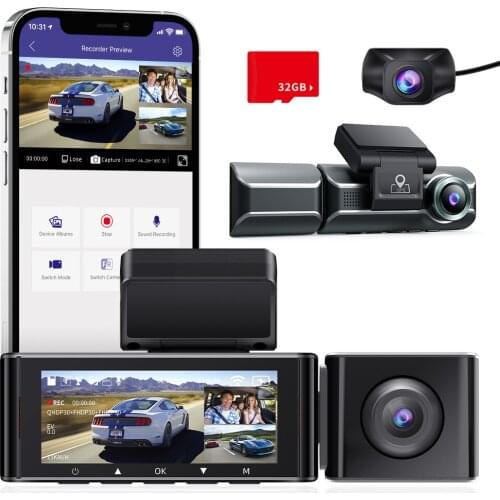 AZDOME M550 3 Camera 4K+1080P Car DVR WiFi GPS Logger Night Vision Dual Lens Dash Cam with Rearview Lens 3 Channel Car Camcorder