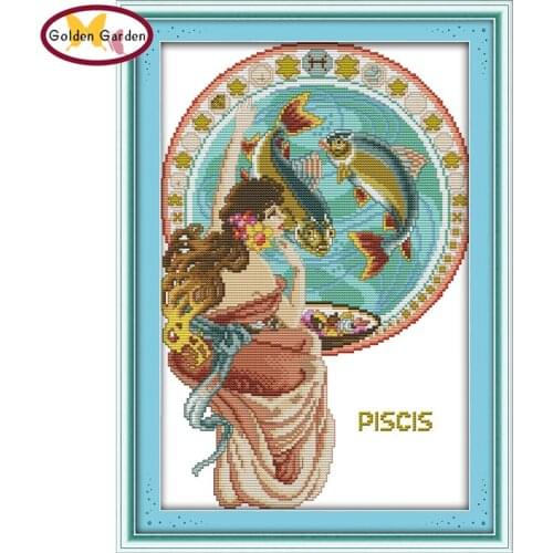 GG Pisces Joy Sunday Cross Stitch Embroidery Needlework Handmade Cotton Threads Chinese Cross stitching Patterns for home Decor
